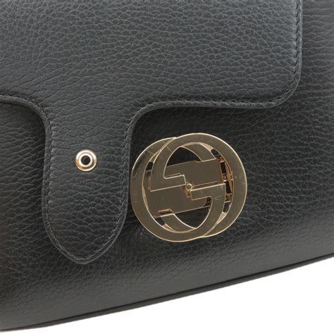 Gucci Interlocking G Chain Shoulder Bag Black Leather 607720 